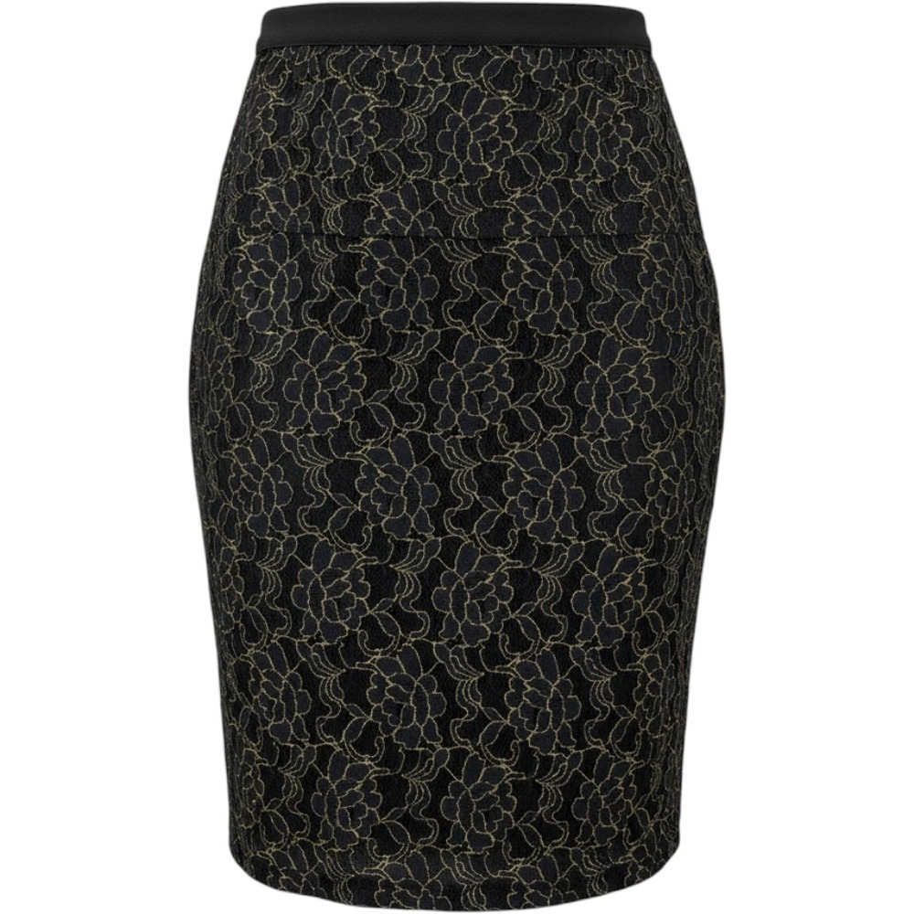 WHBM Outlet Black Gold Metallic Lace Pencil Skirt 4 Floral 570377200